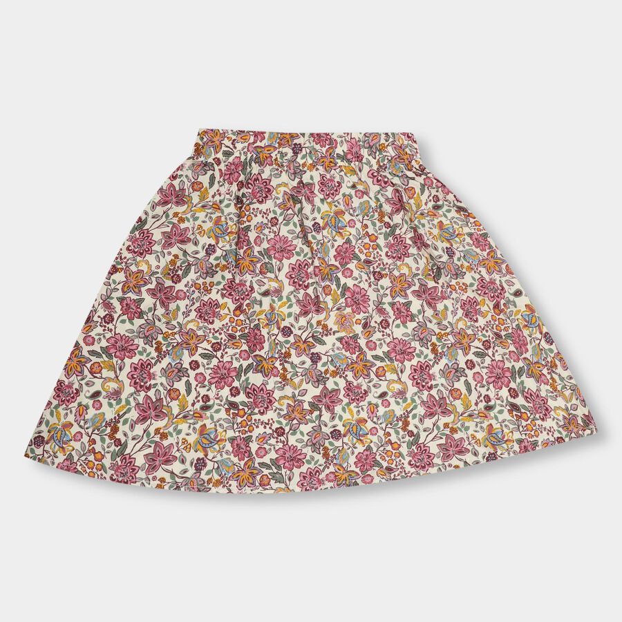 Girls' Multicolored Floral Printed A-Line Skirt, हल्का गुलाबी, large image number null
