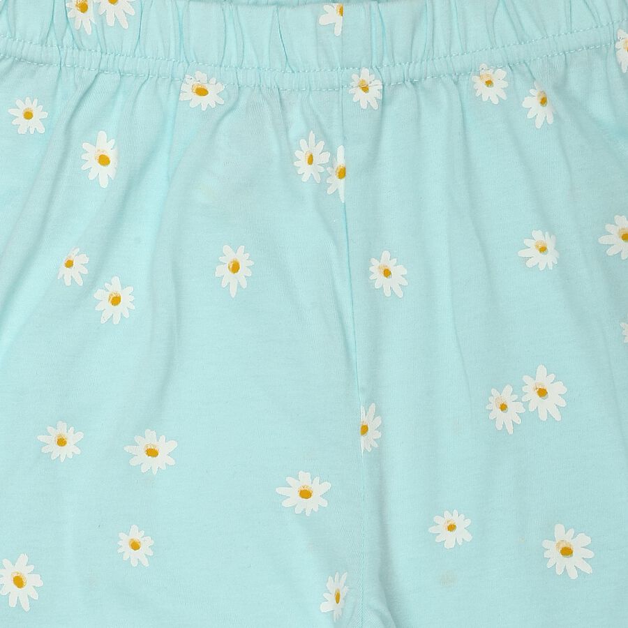 Girls Light Blue Straight Fit Floral Printed Pyjama, एक्वा, large