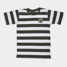 Boys' Olive Round Neck Striped T-Shirt, ओलिव, small