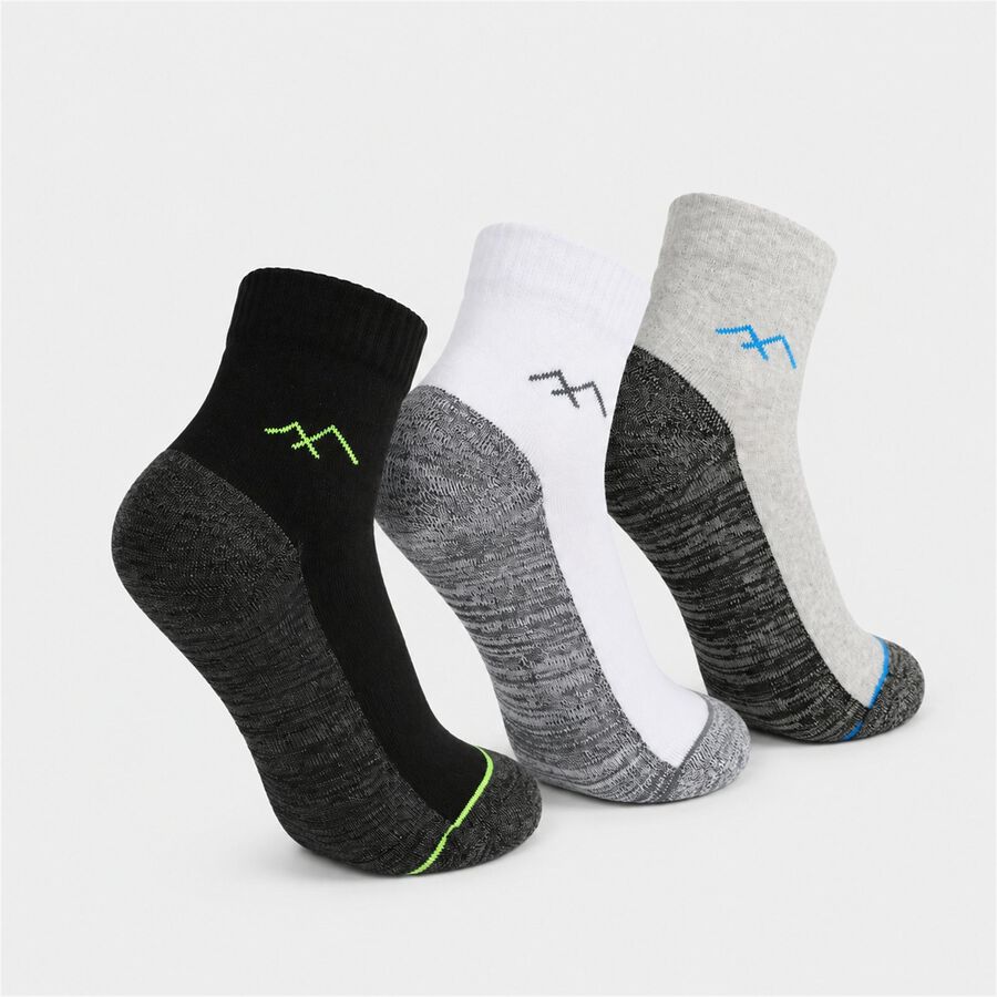 Men's Ankle Length Pack of 3 Socks ( Grey, Black, White ), Black, large