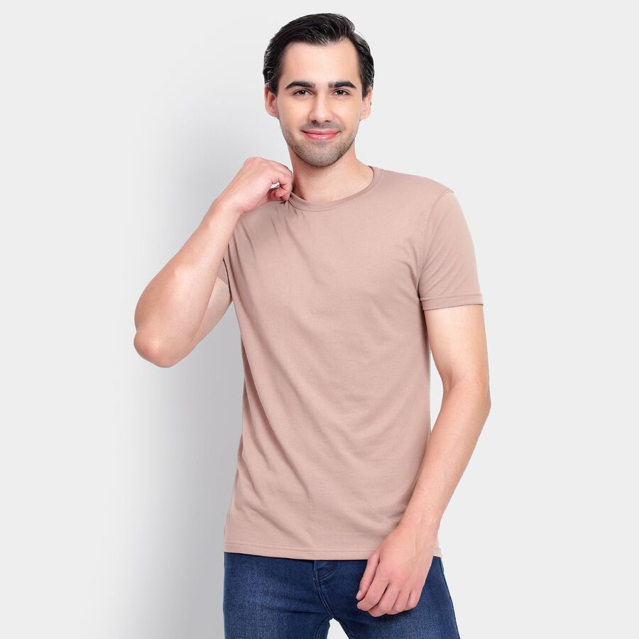 Men's Round Neck Half Sleeves T-Shirt, Beige, large image number null