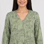 Women's Olive Green V-Neck Floral Printed Straight Kurti, ओलिव, small