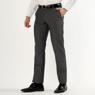 Men's Charcoal Grey Slim Fit Flat-Front Formal Trousers, Dark Grey, small