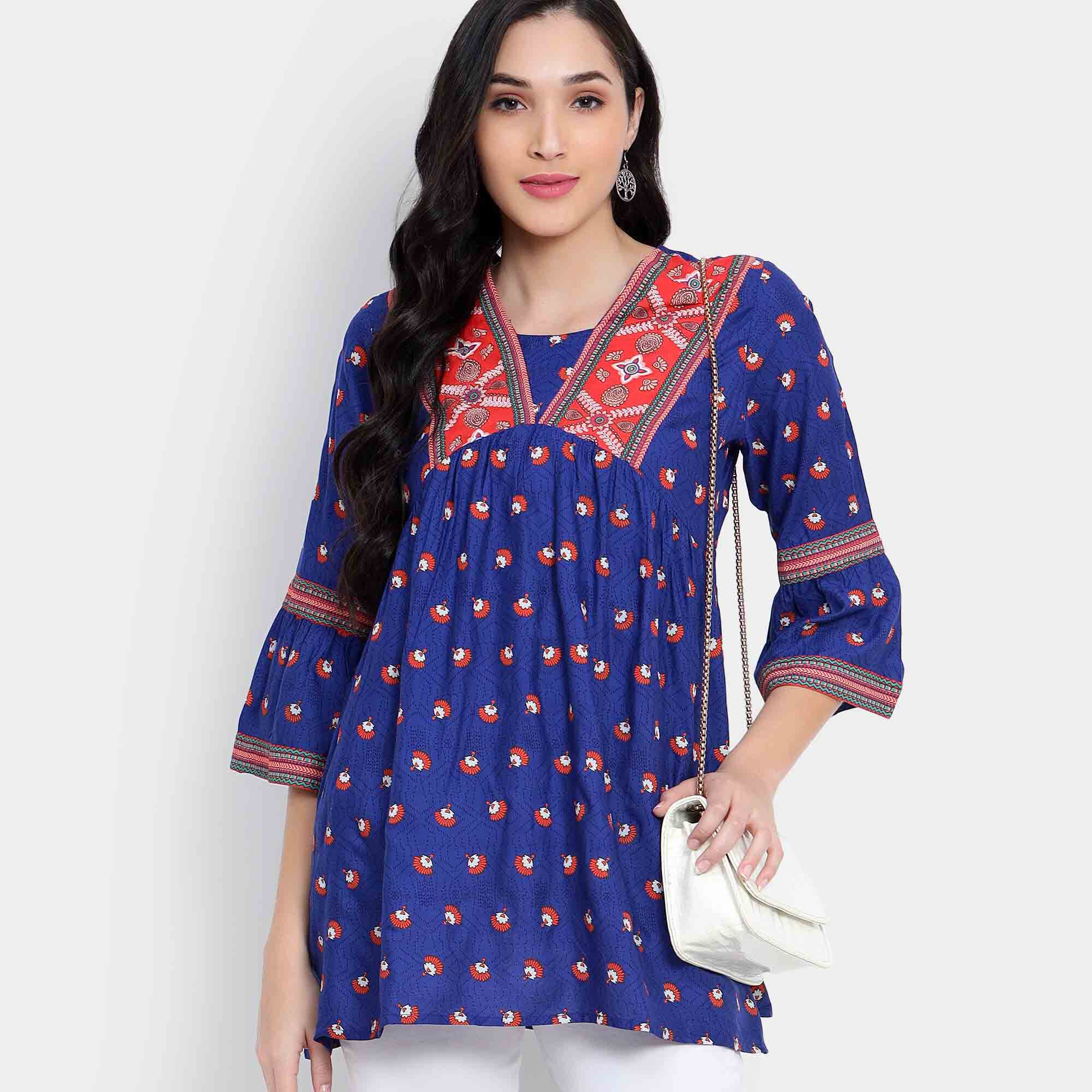Pink Almirah 3 4th Sleeves Empire Line Kurti Vishal Mega Mart India