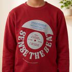 Boys' Maroon Crew Neck Graphic Print Sweatshirt, Maroon, small