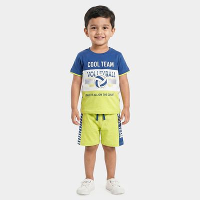 Boys' Mint Green 100% Cotton Round Neck Graphic Print Baba Suit