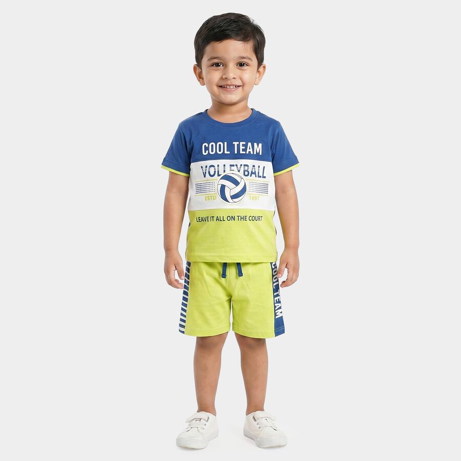 Boys' Mint Green 100% Cotton Round Neck Graphic Print Baba Suit, Light Green, large