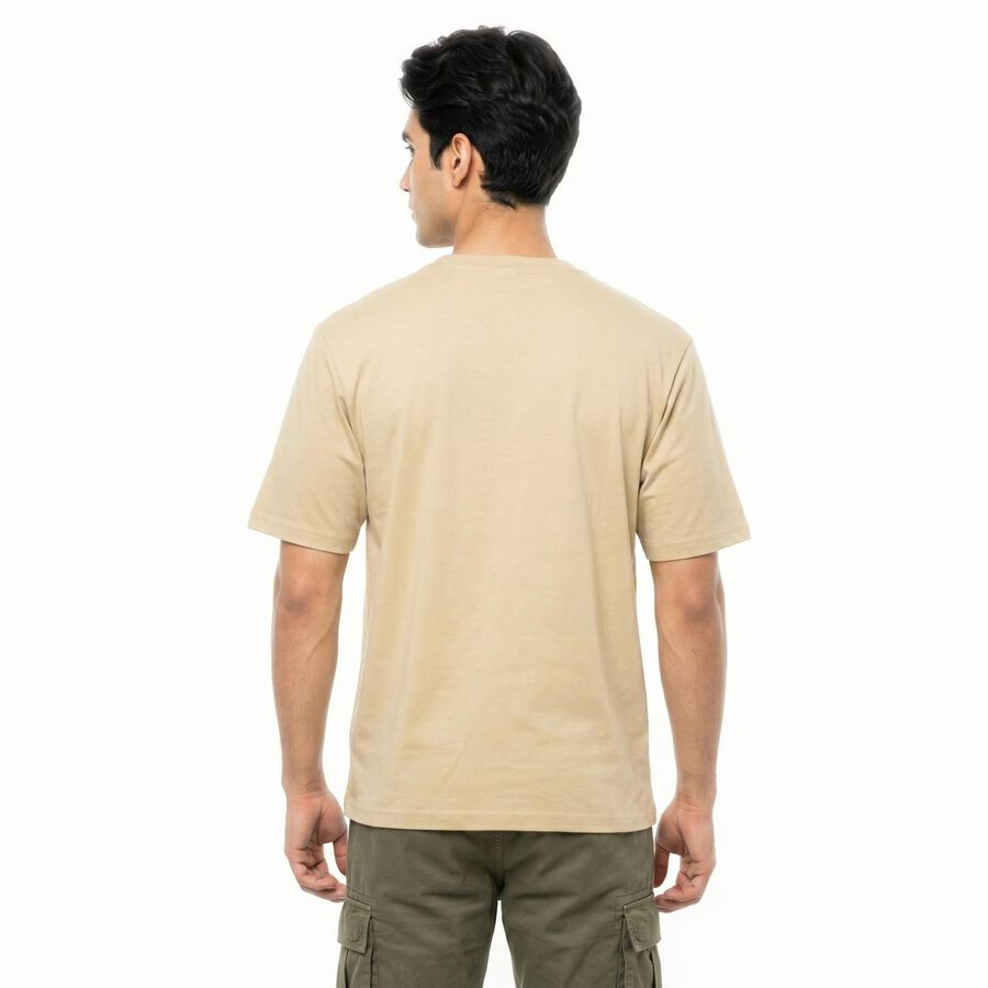 Men's Beige Round Neck Graphic Print Regular T-Shirt, Beige, large