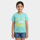 Girls Blue Round Neck Casual T-Shirt, एक्वा, small