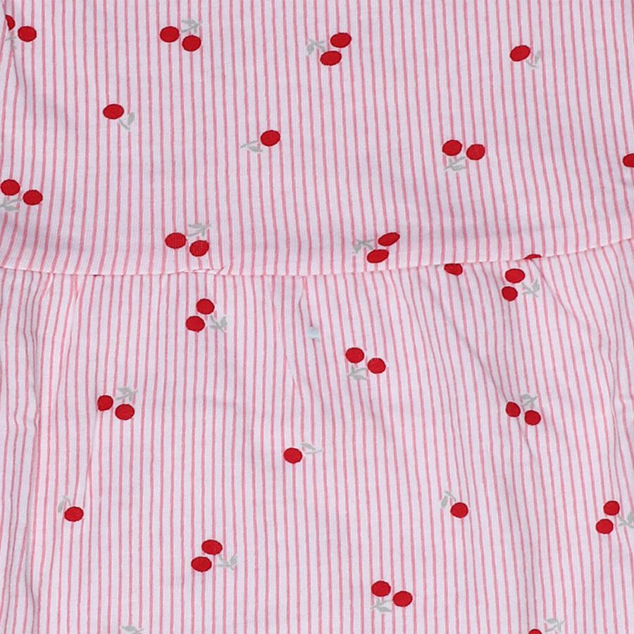 Infants' Pink and White Regular Fit Cherry Printed Striped Frock, Pink, large