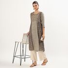 Women's Beige Round Neck Printed Kurta, Beige, small image number null