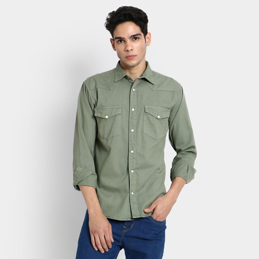 Men's 100% Cotton Casual Shirt, Olive, large image number null