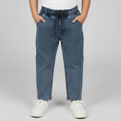 Boys' Muted Denim Blue Relaxed Fit Elastic Waist Jeans