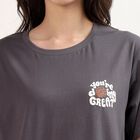 Women's Grey Cotton Round Neck Casual T-Shirt, गहरा ग्रे, small