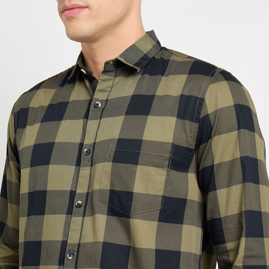 Men's 100% Cotton Casual Shirt, Dark Green, large image number null