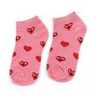 Girls' Bright Pink Regular Fit Heart Motif Ankle-Length Socks, Pink, small image number null