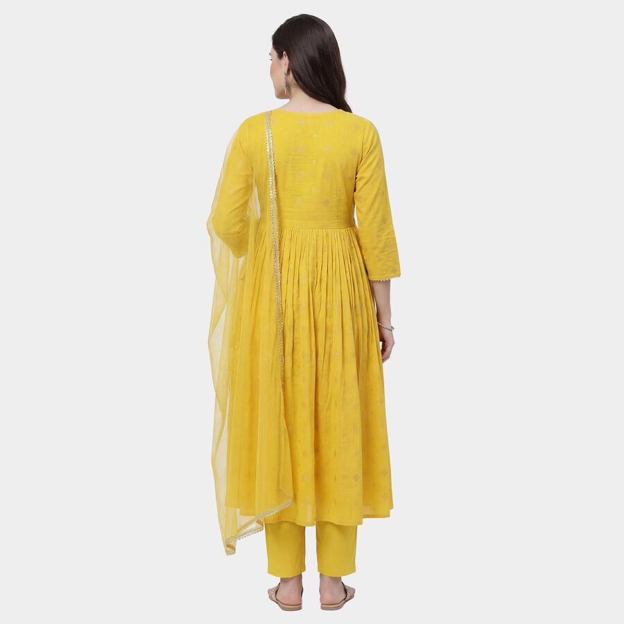 Women's Yellow Self Design Ethnic Set, पीला, large