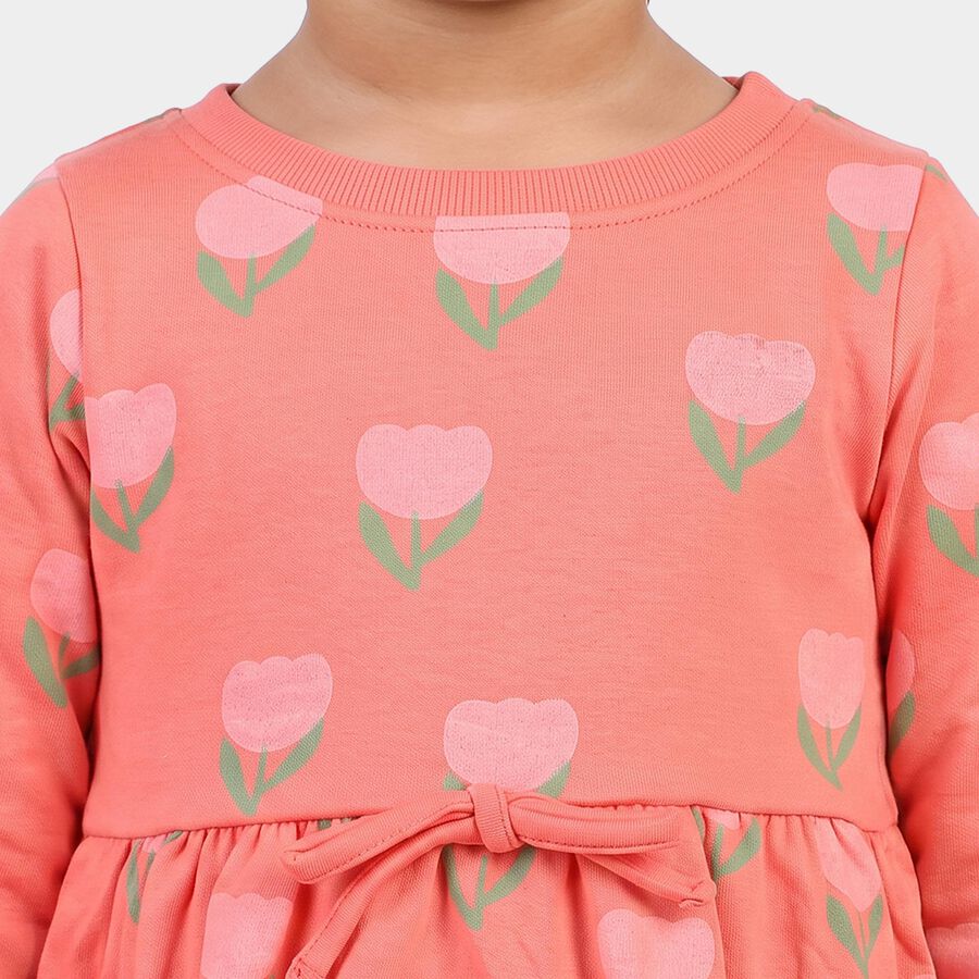 Girls' Coral Floral Printed Fit and Flare Frock, Coral, large