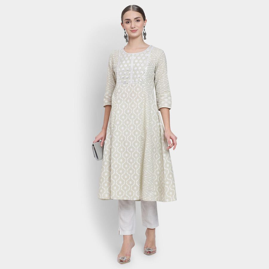 Ladies' 100% Cotton Kurta, Beige, large image number null