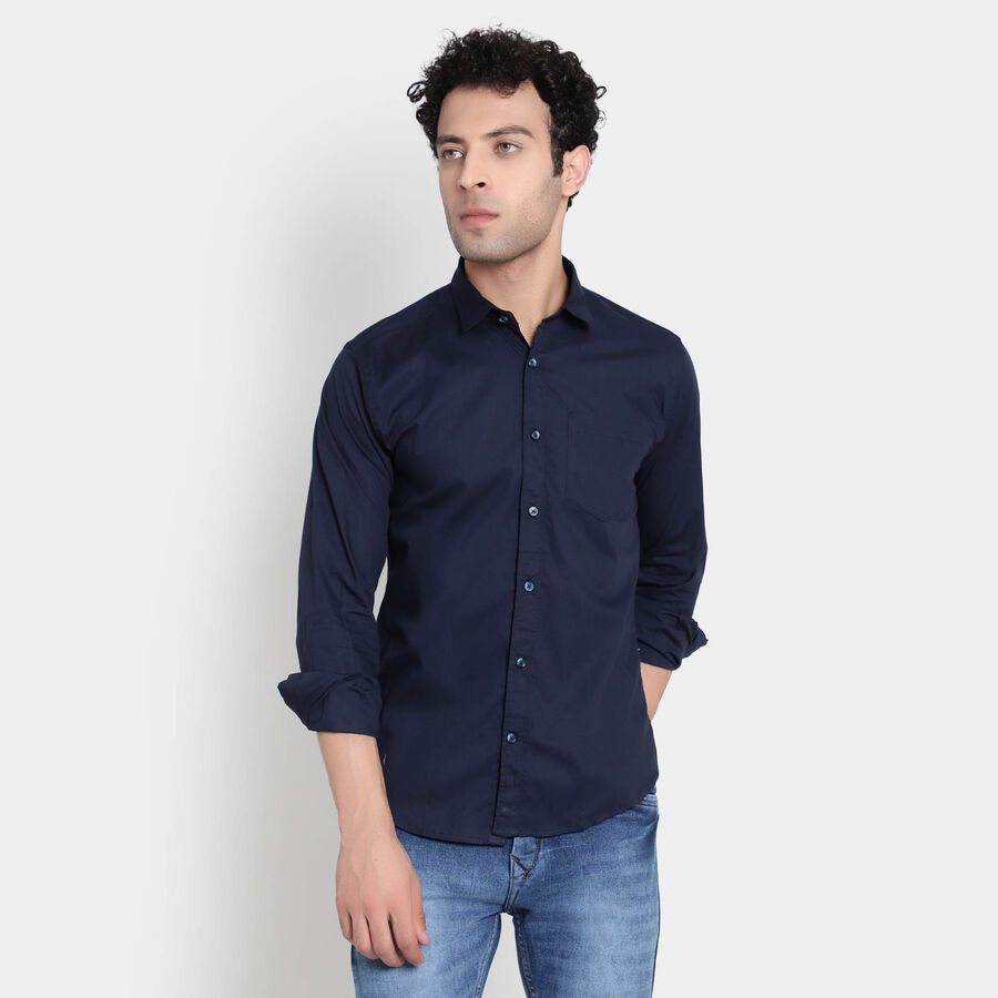 Cotton Solid Casual Shirt, Navy Blue, large image number null