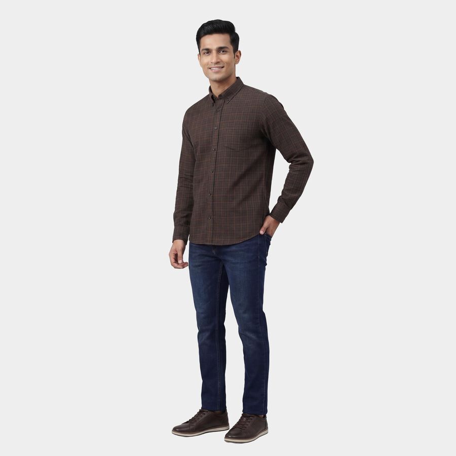 Men's Olive Cotton Button Down Collar Casual Shirt, Olive, large