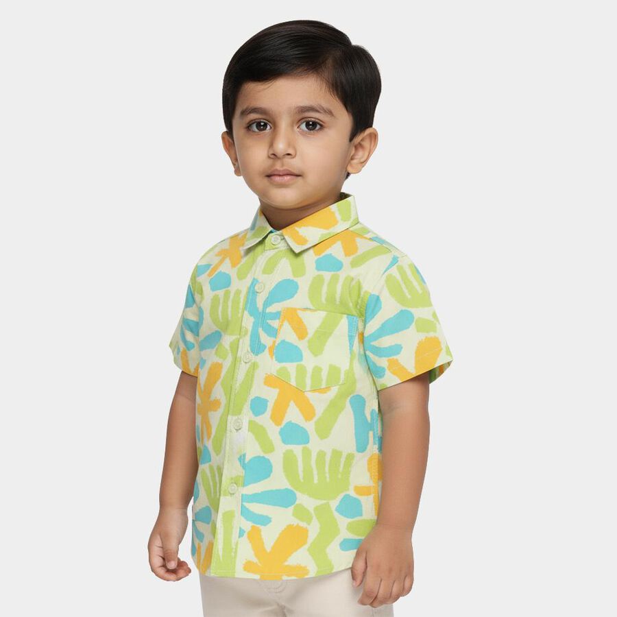 Boys Light Lime Green Cotton Half Sleeve Classic Casual Shirt, Light Green, large image number null
