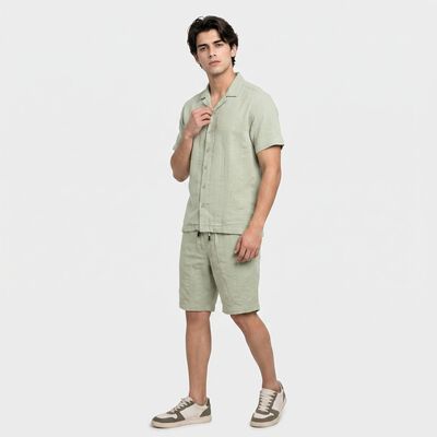 Men's Mint Green Cotton Camp Collar Co-ord Set
