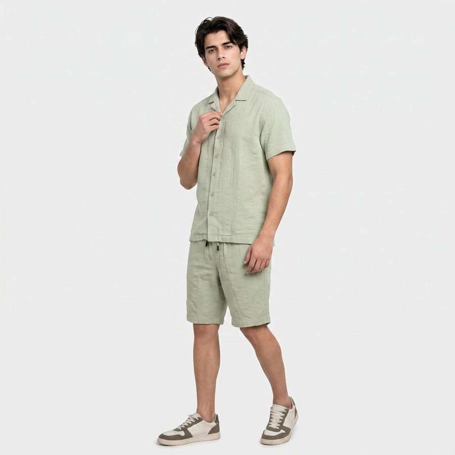 Men's Mint Green Cotton Camp Collar Co-ord Set, Light Green, large