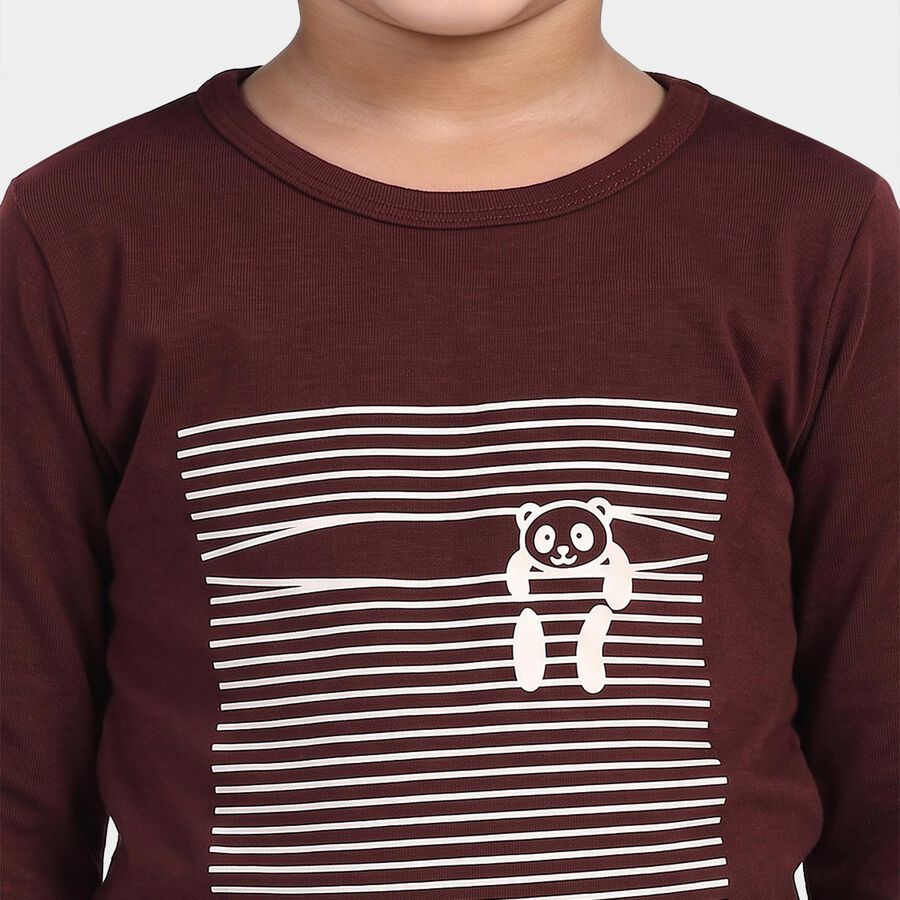 Girls Wine Cotton Round Neck Regular Top, वाइन, large