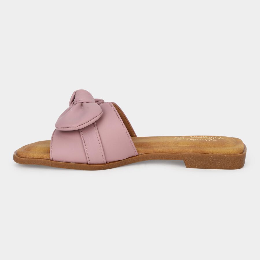 Women's Purple Bow Slip-On Slide Sandals, Purple, large