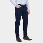 Men's Blue Slim Fit Flat-Front Casual Trousers, Mid Blue, small