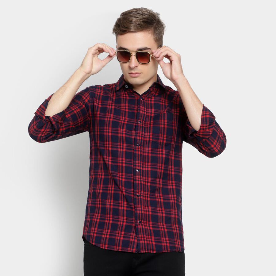Cotton Checks Casual Shirt, Red, large image number null