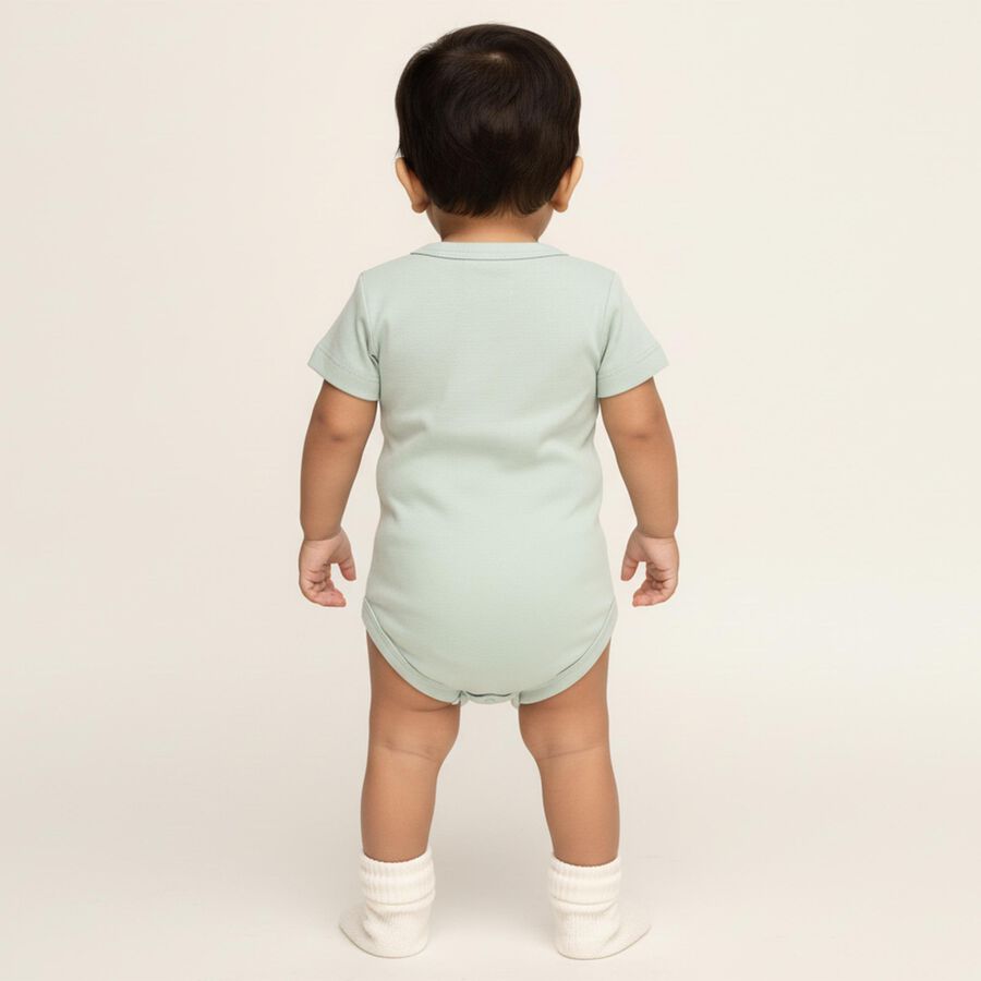 Infants Beige and Mint Green Cotton Round Neck Casual Bodysuit, गहरा पीला, large image number null