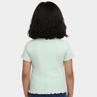 Girls' Mint Green Cotton Round Neck Casual T-Shirt, Light Green, small