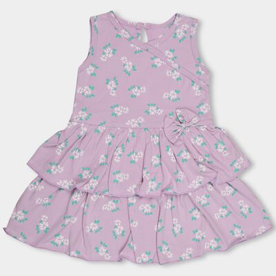 Infants' Lavender Floral Printed Sleeveless Frock