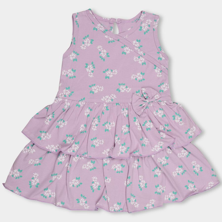Infants' Lavender Floral Printed Sleeveless Frock, Lilac, large image number null