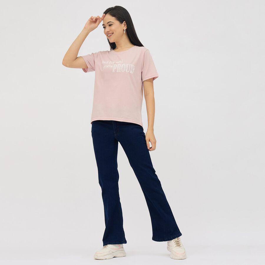 Ladies' Soft Pink Round Neck Casual T-Shirt, लाइलेक, large