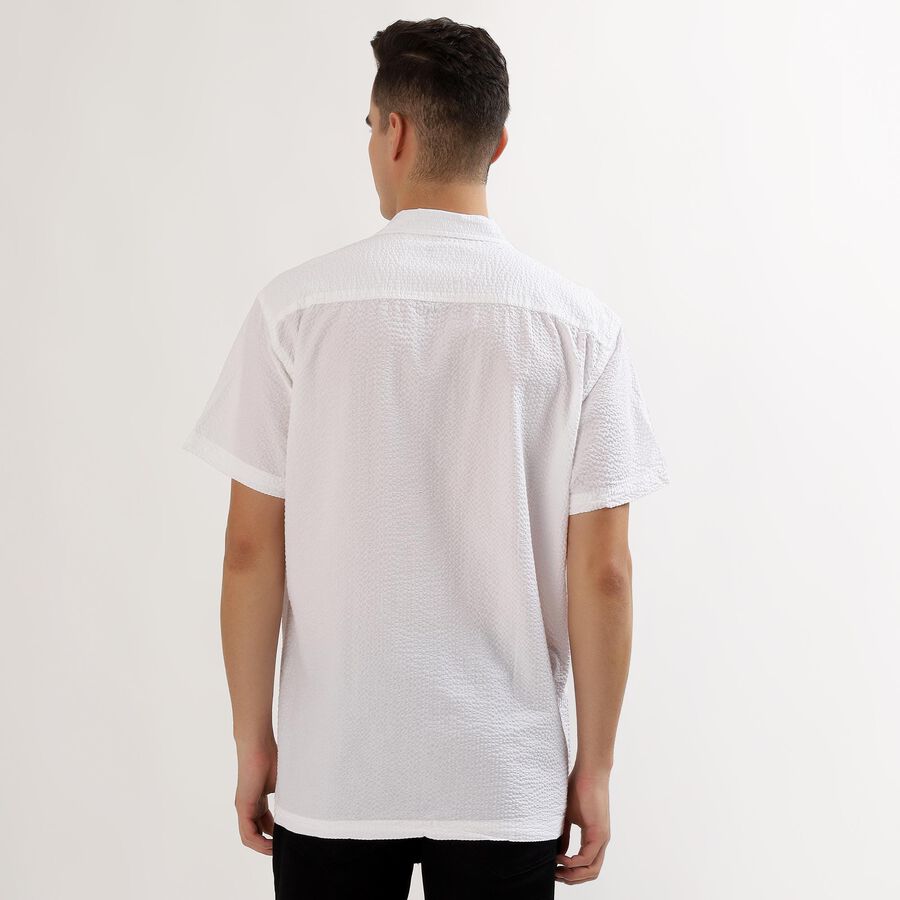 Men's Snow White Cotton Half Sleeve Cuban Collar Casual Shirt, White, large image number null
