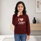 Girls' Maroon Crew Neck Graphic Print Sweatshirt, Wine, small