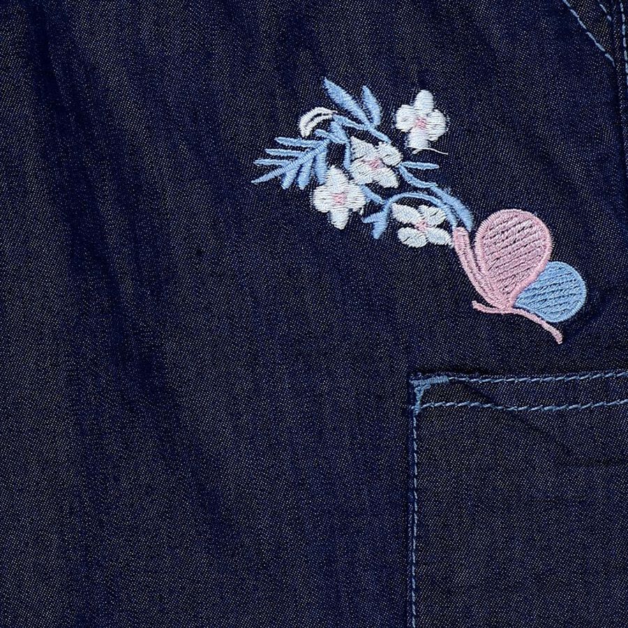 Girls' Deep Navy Cargo Fit Embroidered Jeans, गहरा नीला, large image number null