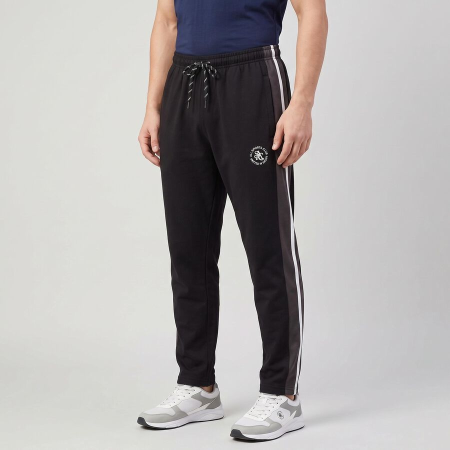 Men's Black Straight Fit Side Stripe Lounge Pyjama, काला, large