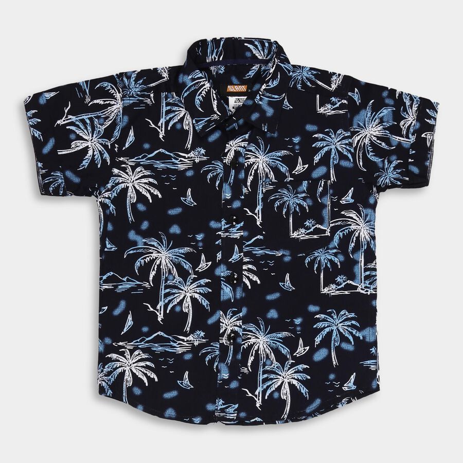 Boys' 100% Cotton Casual Shirt, Navy Blue, large image number null
