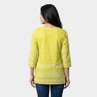 Women's Yellow Round Neck Printed Straight Kurti, Yellow, small