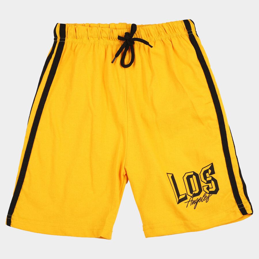 Boys Yellow Regular Fit Side Striped Bermuda Shorts, Mustard, large
