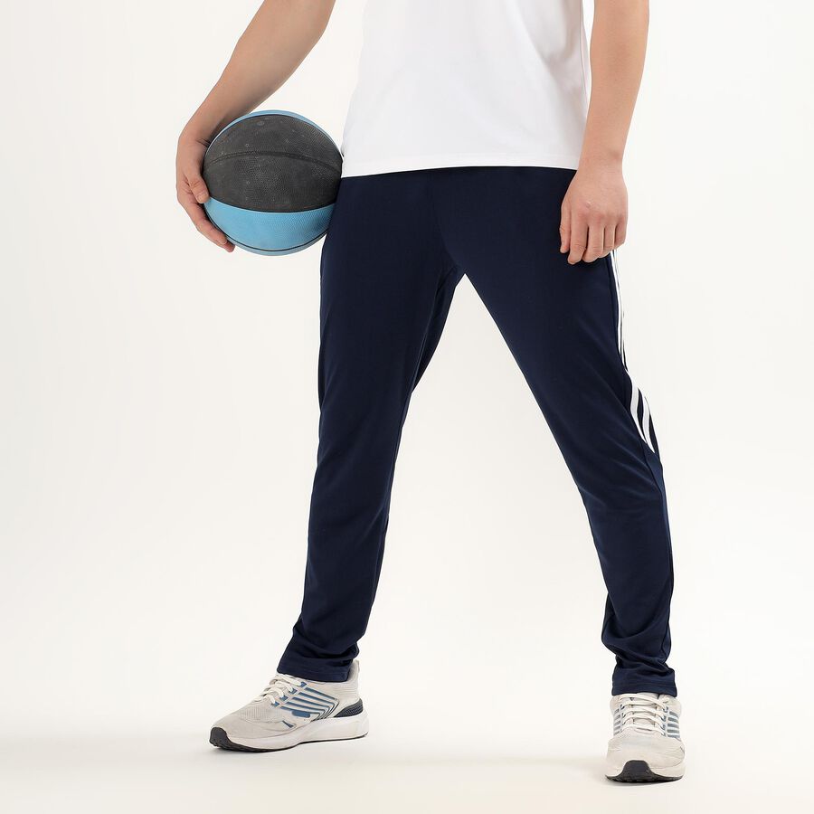 Men's Deep Midnight Navy Slim Fit Side-Striped Track Pants, Dark Blue, large image number null