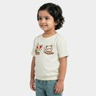 Girls' Off White Cotton Round Neck Regular T-Shirt, Off White, small