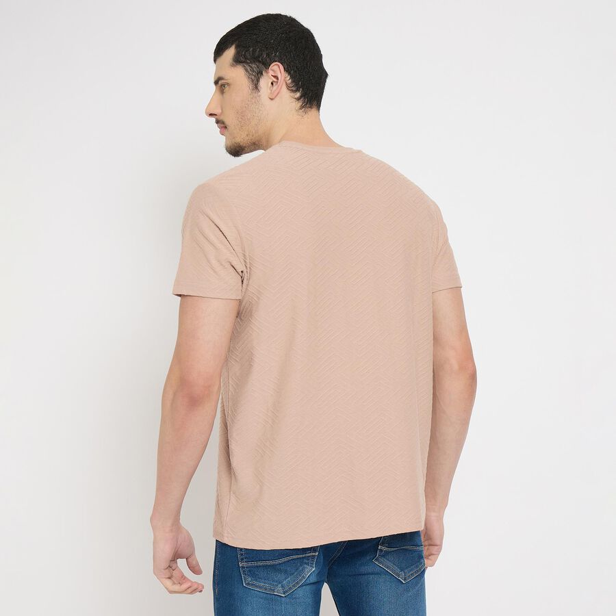 Men's Round Neck Half Sleeves T-Shirt , गुलाबी, large