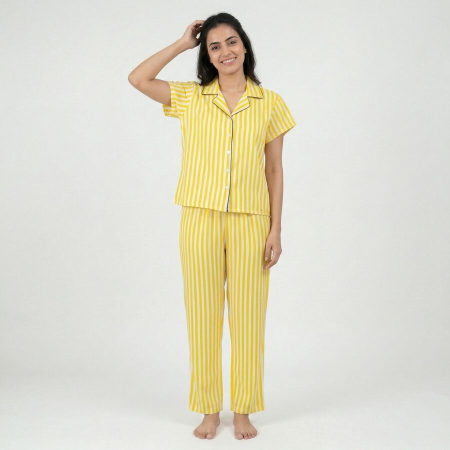 Women's Yellow Night Suit, पीला, large