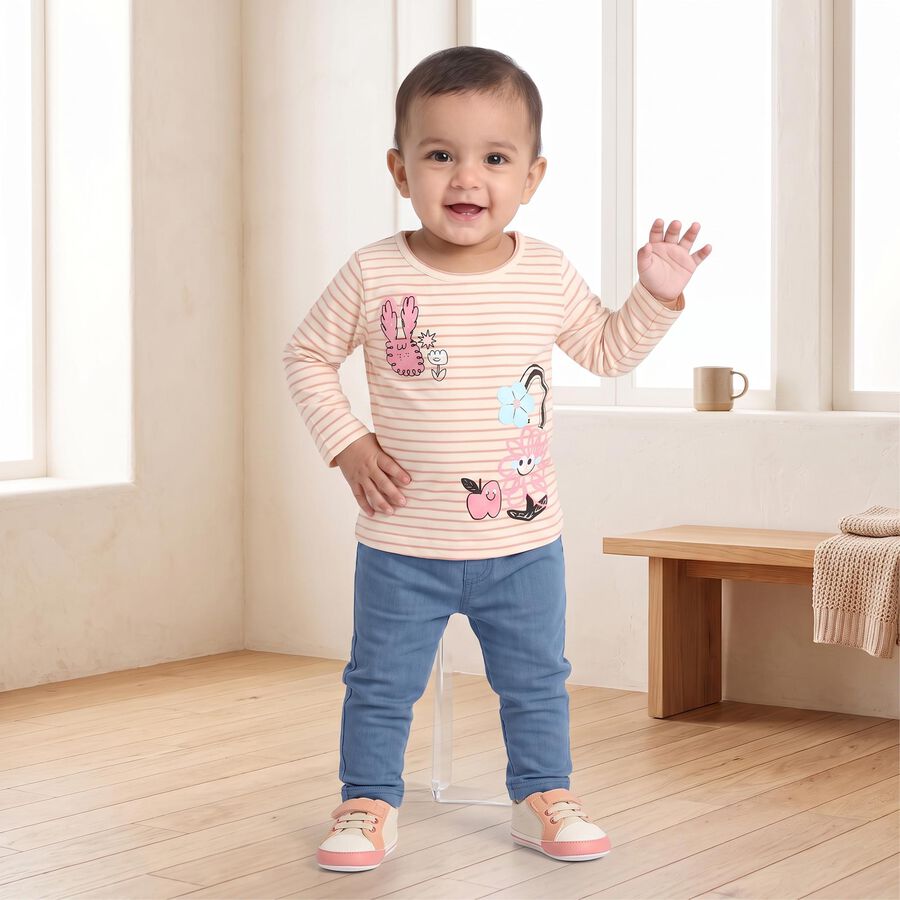 Infants Cream Round Neck Regular T-Shirt, Off White, large