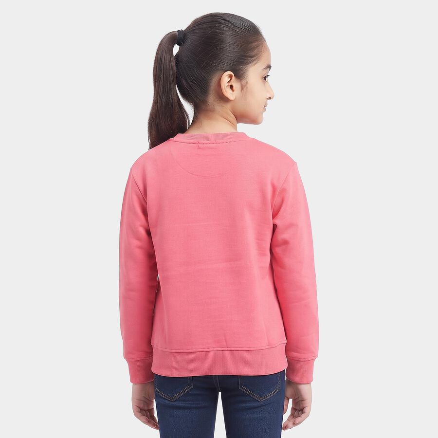 Girls' Pink Round Neck Graphic Pullover Sweatshirt, Pink, large